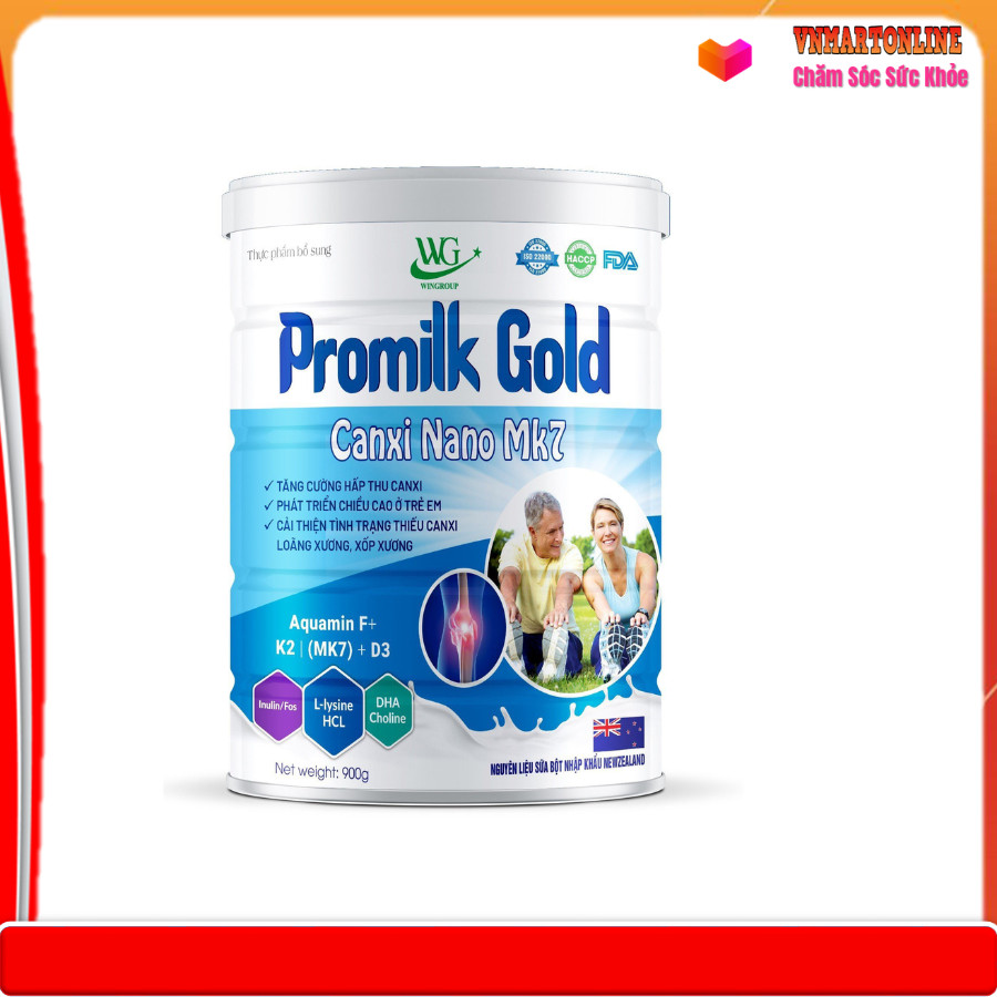 Hộp 900g Sữa Promilk Gold Canxi Nano Mk7 Tăng Cường Hấp Thụ Canxi, Cải Thiện Tình Trạng Thiếu Canxi, Loãng Xương, Xốp Xương - VNmart Online
