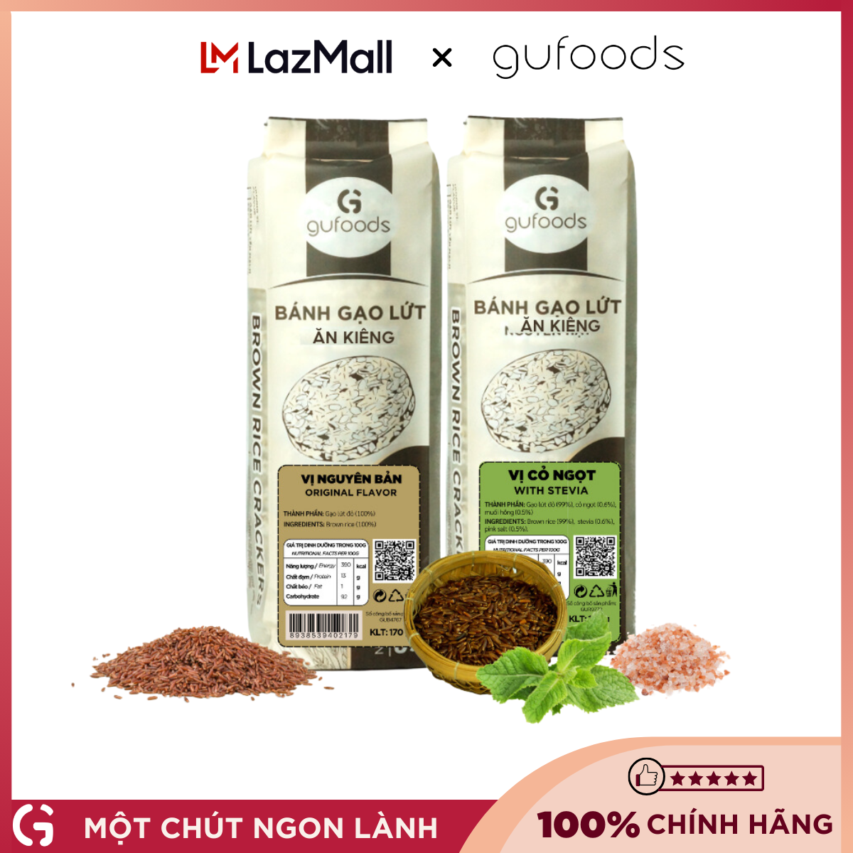 Combo 2 Bánh gạo lứt ăn kiêng GUfoods - Phù hợp Eat clean, Thực dưỡng, Tập Gym, Kiểm soát cân nặng, Thuần chay