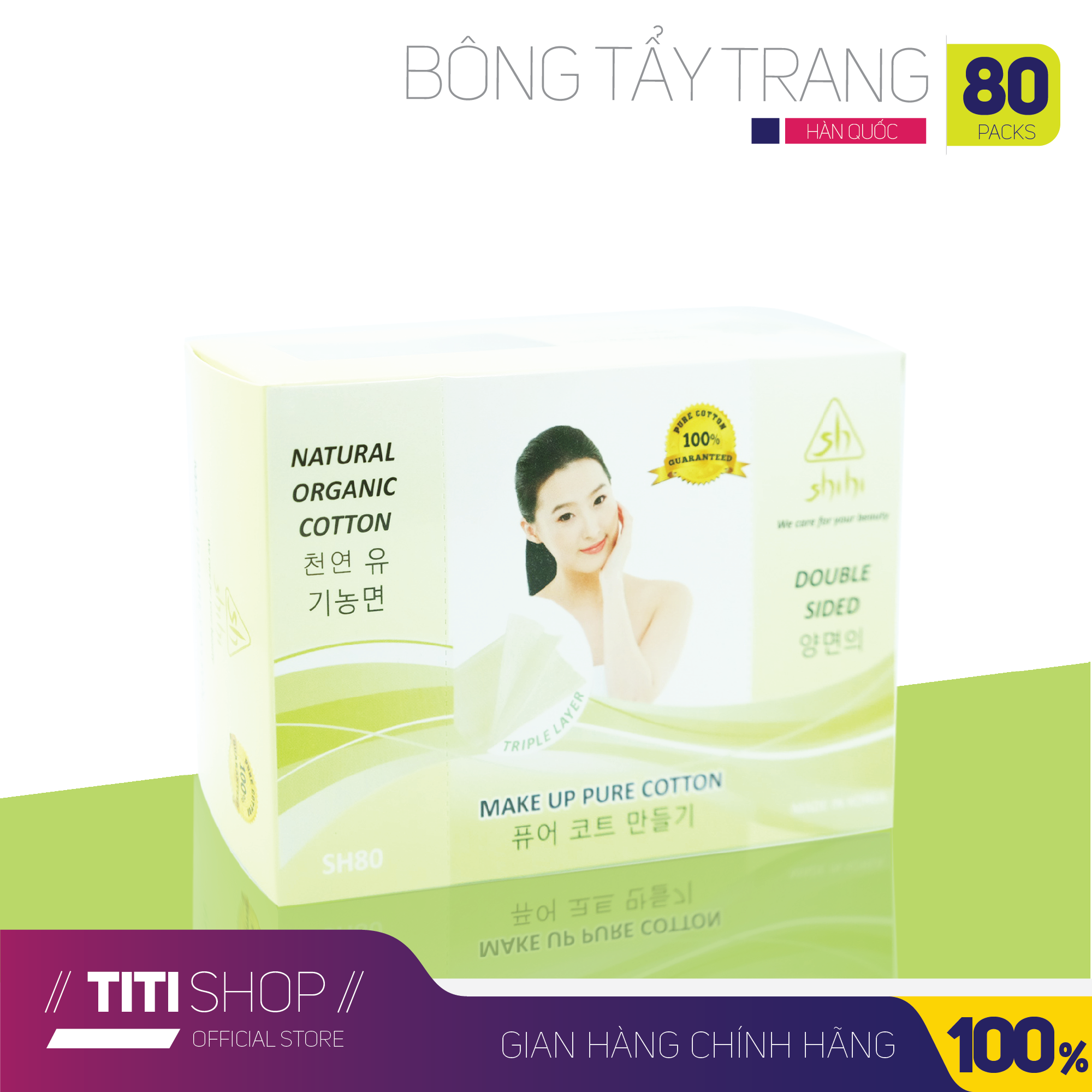 Bông trang điểm, Bông tẩy trang Shihi Hàn quốc (80 miếng),Bông tẩy trang tự nhiên,Bông tẩy trang cotton,Bông tẩy trang 3 lớp,Bông được làm từ các sợi bông dệt mềm mịn, êm ái, đảm bảo không gây kích ứng da