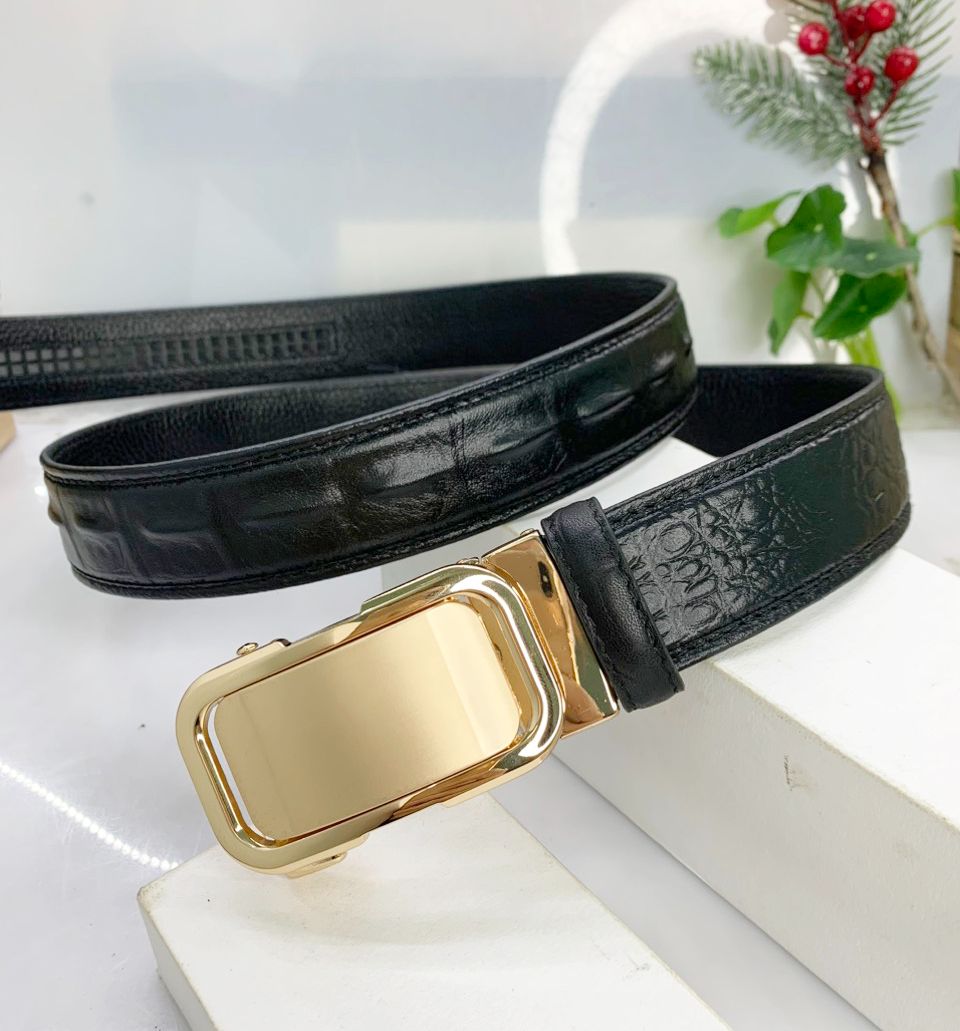 Thắt lưng nam dây nịt khóa tự động da bò thật dập vân cá sấu bản dây 3,5cm siêu chất