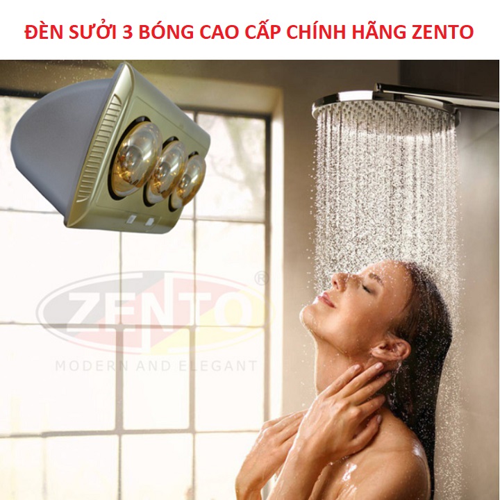 Đèn sưởi nhà tắm 3 bóng, hãng zento zt3-gold 3 bóng sưởi, mỗi bóng công suất 275w - bảo hành 24 tháng - trên toàn quốc