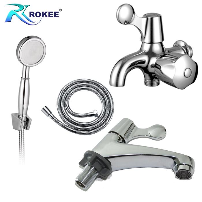 Bộ vòi sen tắm lạnh, tay sen tăng áp và vòi lavabo lạnh nhà tắm Rokee - R166