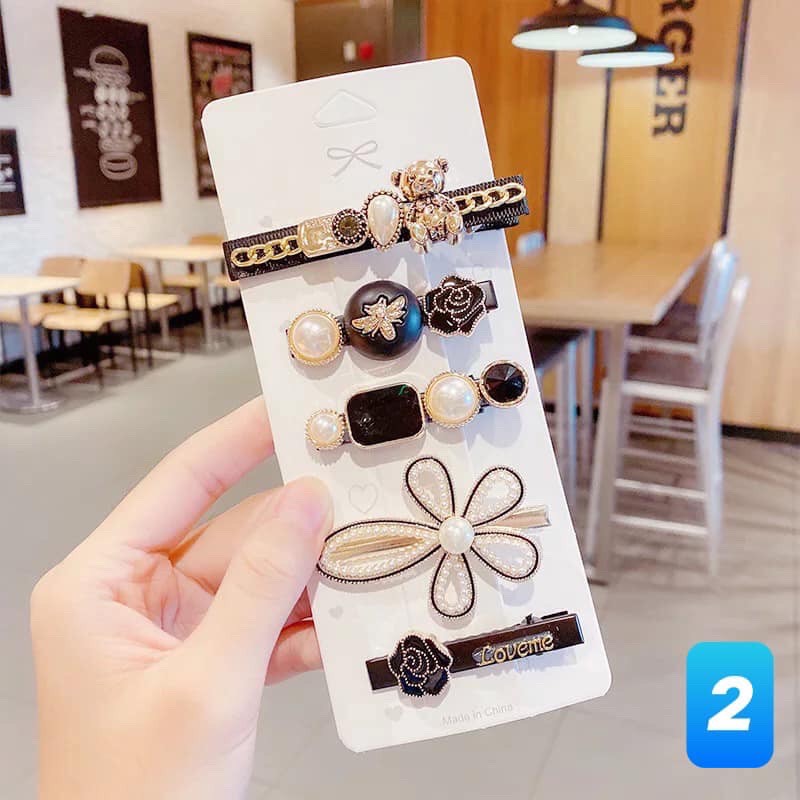 Set 5 kẹp tóc đính đá màu siêu hot mẫu mới 2021