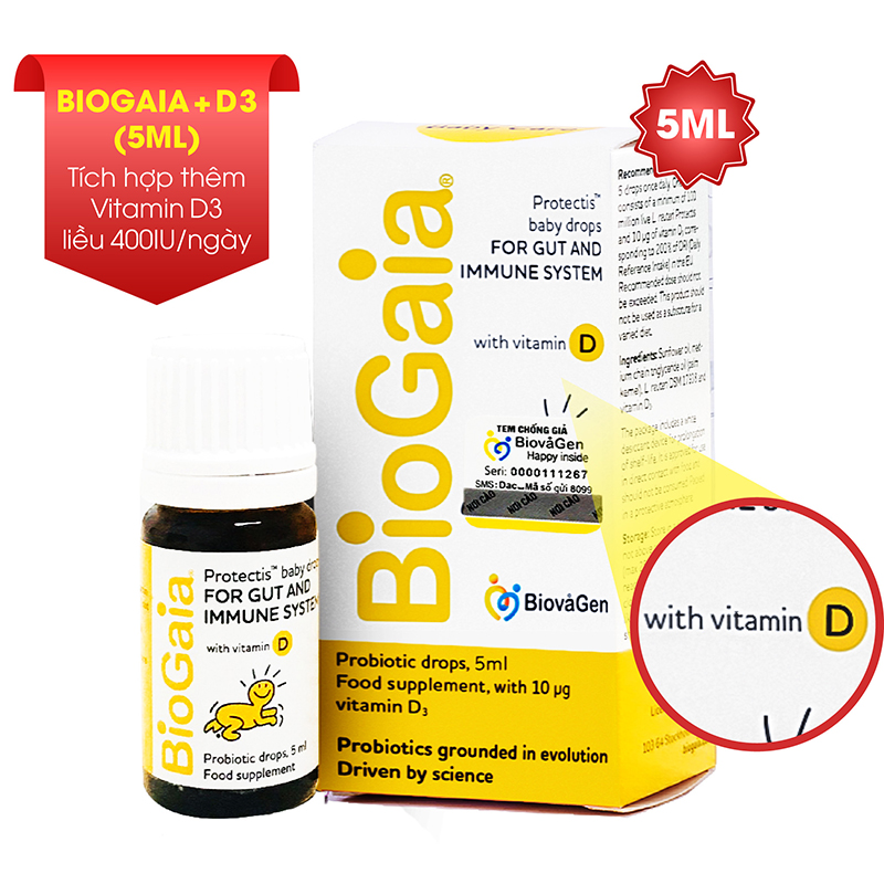 Men vi sinh Biogaia Protectis + Vitamin D3