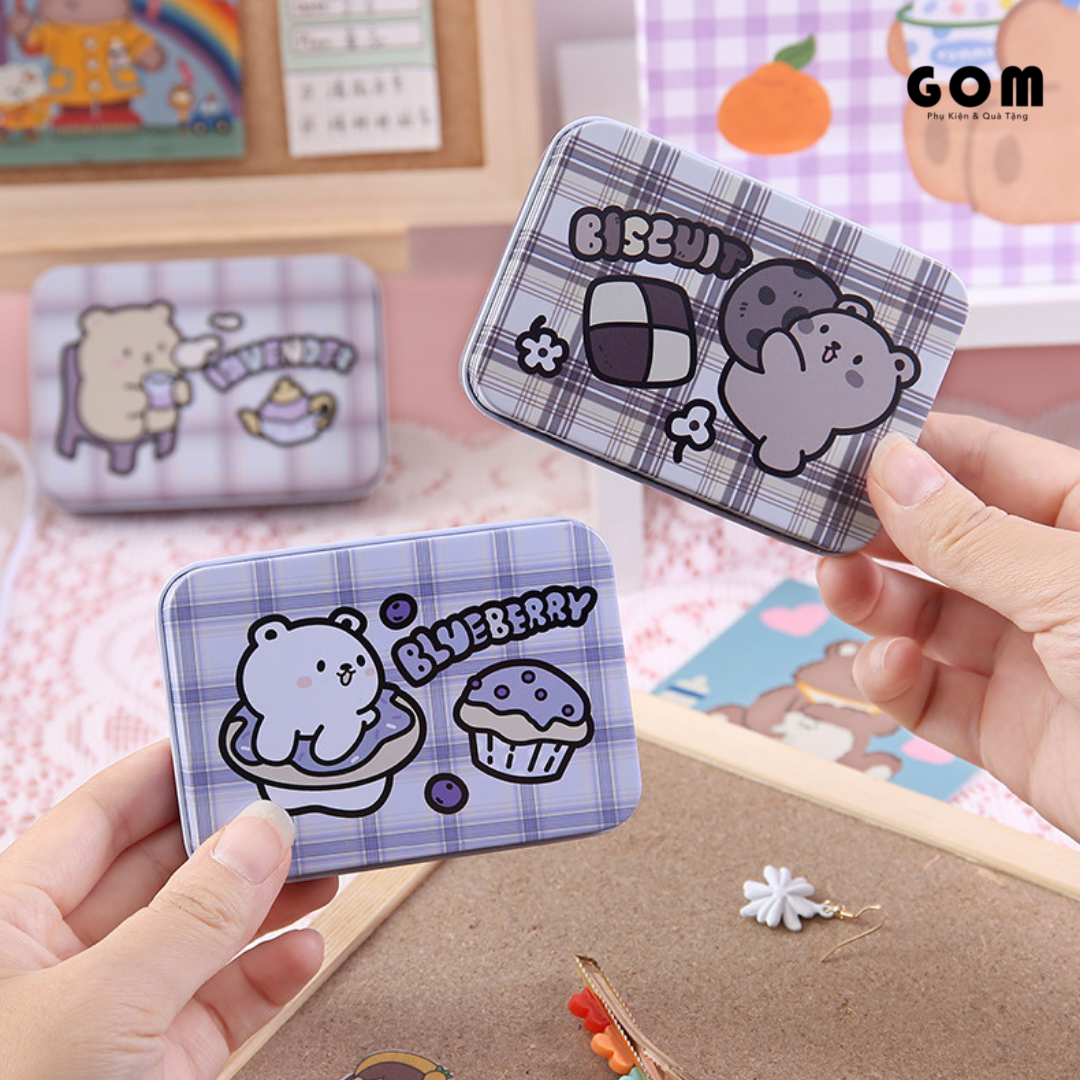 Hộp Sắt Mini Đựng Đồ Dùng nhỏ in hình hoạt hình gấu dễ thương