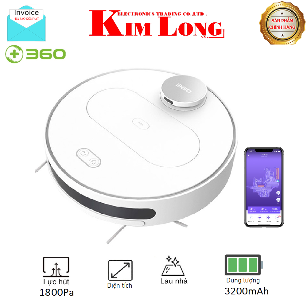 Robot máy hút bụi lau nhà qihoo 360 s6 , lực hút 1800pa, pin 3200mah, điều khiển tự động qua app, bản quốc tế - bảo hành 12 tháng chính hãng