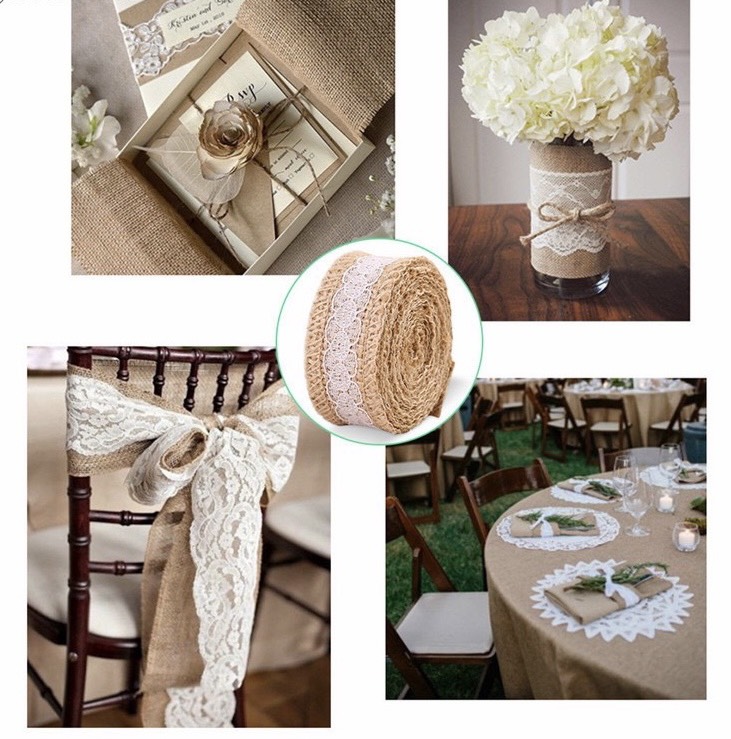 [HCM]Cuộn 2 Mét Ruy Băng Vải Bố Phối Ren Dùng Trong Decor Làm Đồ Handmade Trang Trí Tiệc Cưới Giáng Sinh