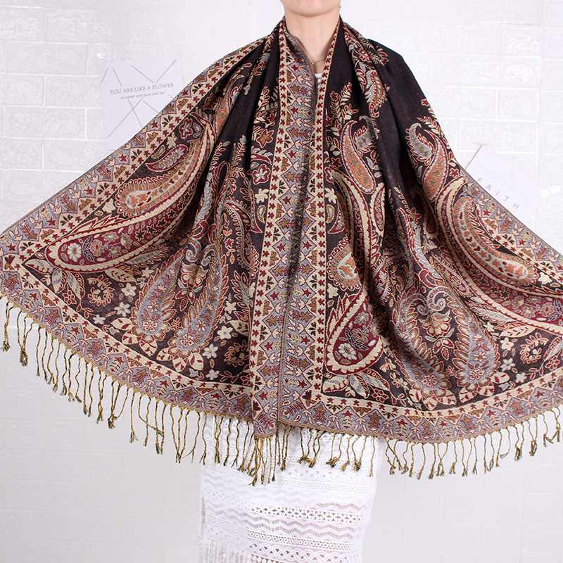 Khăn choàng cổ pashmina thổ cầm hoa hồng 03
