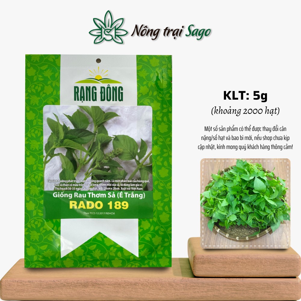 Hạt giống Rau Thơm Sả (É Trắng) Rado 189 (5g~2000 hạt) nảy mầm tốt, thu hoạch nhiều lần, trồng quanh năm, hiệu Hạt giống Rạng Đông - Nông Trại Sago