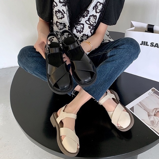 Giày xinh- Sandal lolita nữ đan bản to chất da mềm đế 3cm -lamlam868