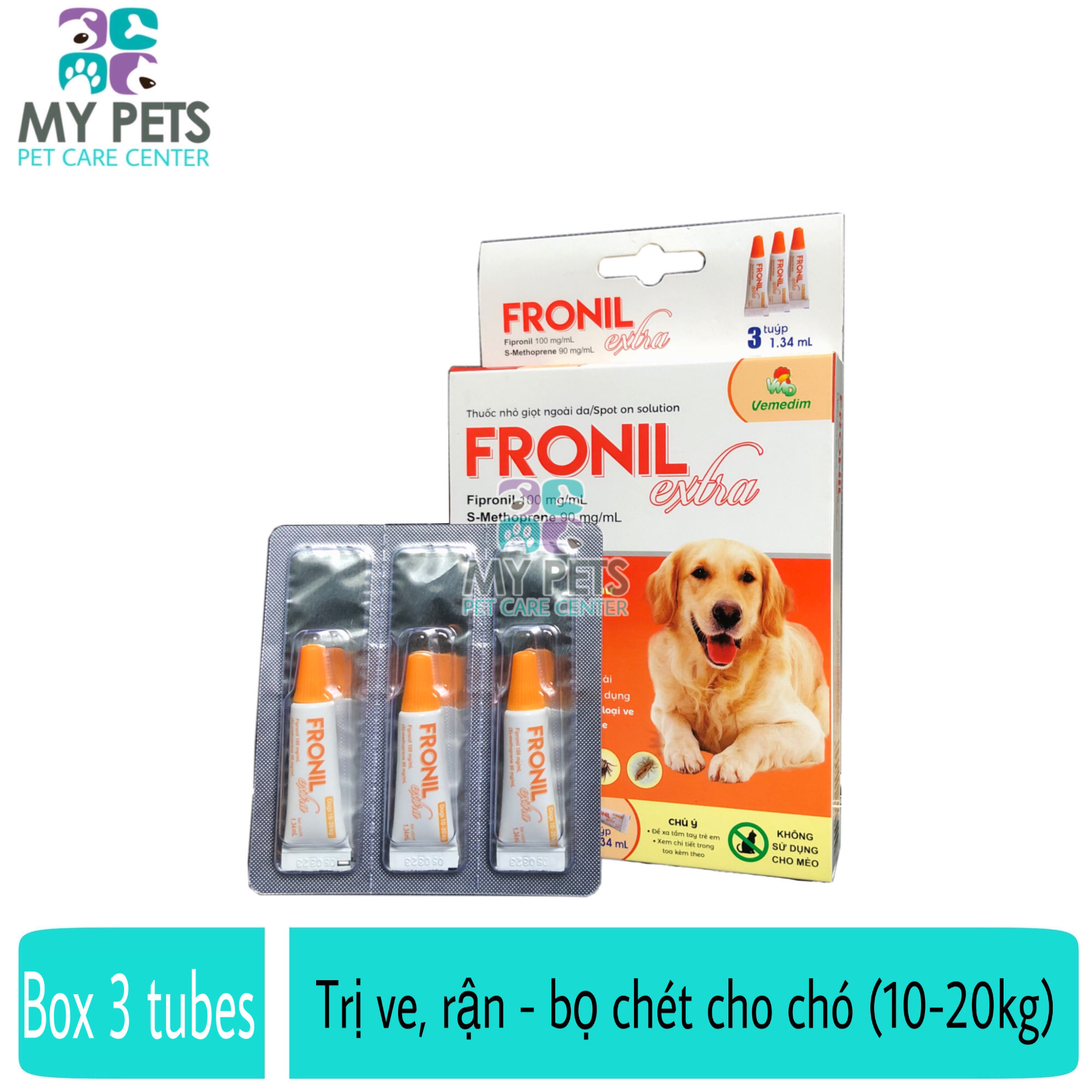 Fronil Extra nhỏ gáy hết ve rận bọ chét cho chó (size 10-20kg) (VMD) - Hộp 3 tuyp. ( 3 tubes. Full box)
