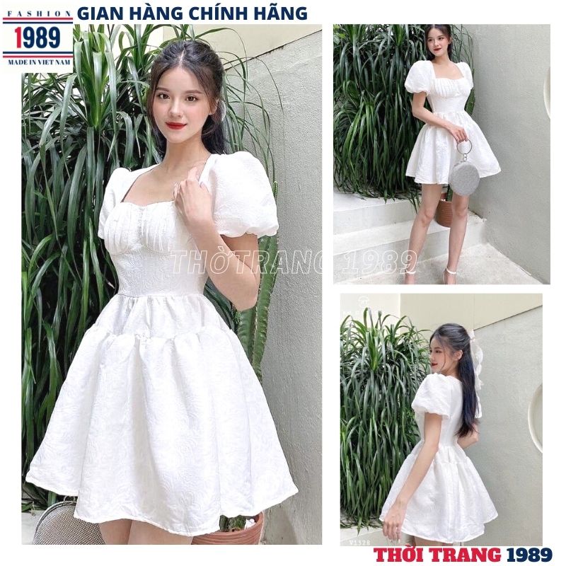 Đầm gấm cổ vuông ,công sở kiểu dáng hàn quốc -váy công chúa xòe bồng , đầm dự tiệc sang chảnh -THỜI TRANG 1989