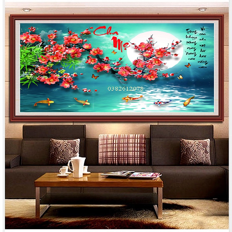 Tranh đính đá cha mẹ, kích thước 80x53cm