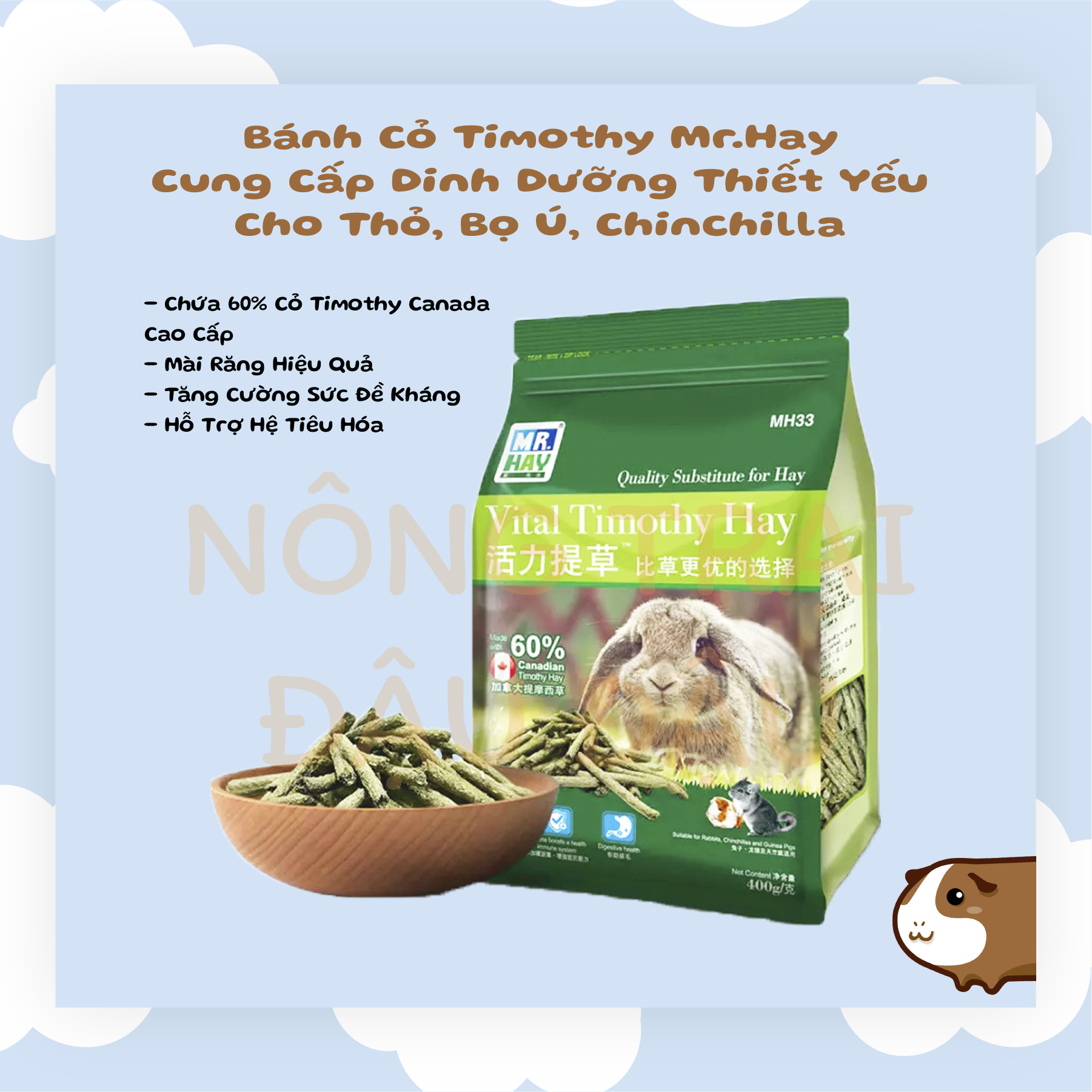 Bánh cỏ timothy mr hay mài răng, hỗ trợ tiêu hóa cho thỏ, bọ ú, chinchilla 400g - mh33