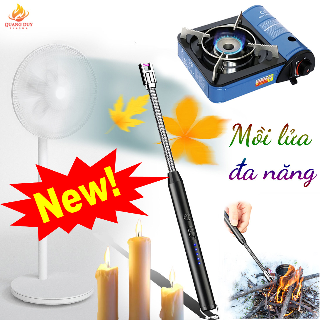 Bật lửa điện sạc pin, hộp quẹt chăm bếp gas, bếp cồn tạo 2 tia plasma chống gió