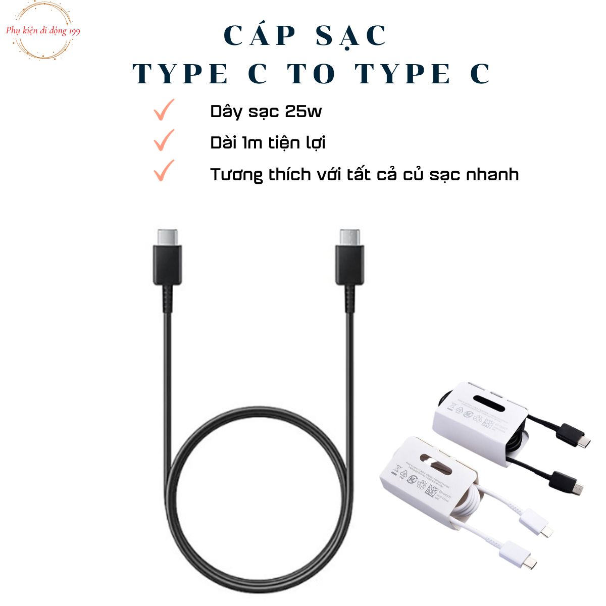 Cáp sạc SS type C to typ C , cáp sạc 2 đầu type C samsg hỗ trợ sạc nhanh