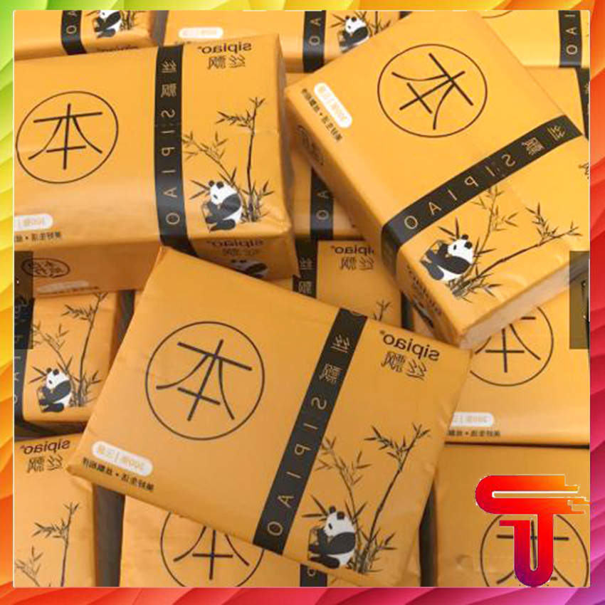 Thùng 30 gói khăn giấy rút giấy ăn gấu trúc SIPIAO nguyên liệu sợi tre cao cấp, không chứa chất tẩy trắng mềm, dai và không có mùi