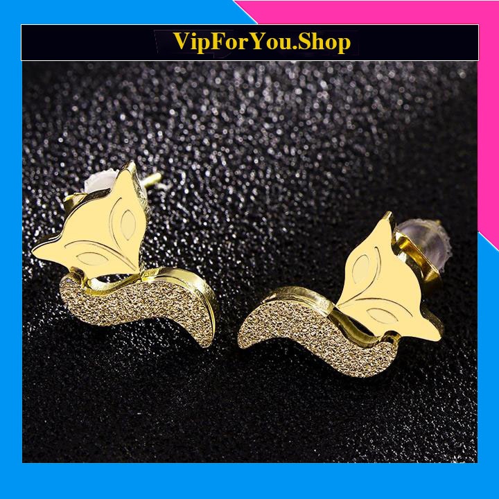 BÔNG TAI TITAN CON CÁO PHUN CÁT MÀU VÀNG TƯƠI TRUY TÌM TÌNH YÊU đẹp và chất (tặng hộp đựng cực xinh)