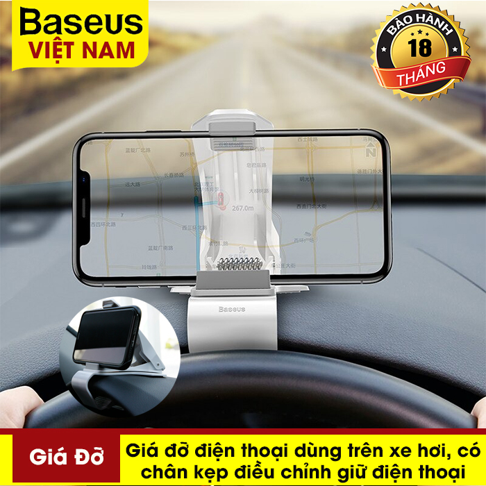 Giá đỡ điện thoại Baseus dùng trên xe hơi, có chân kẹp điều chỉnh giữ điện thoại cho Iphone Samsung Xiaomi Huawei - Thương hiệu Baseus - Phân phối bởi Baseus Vietnam