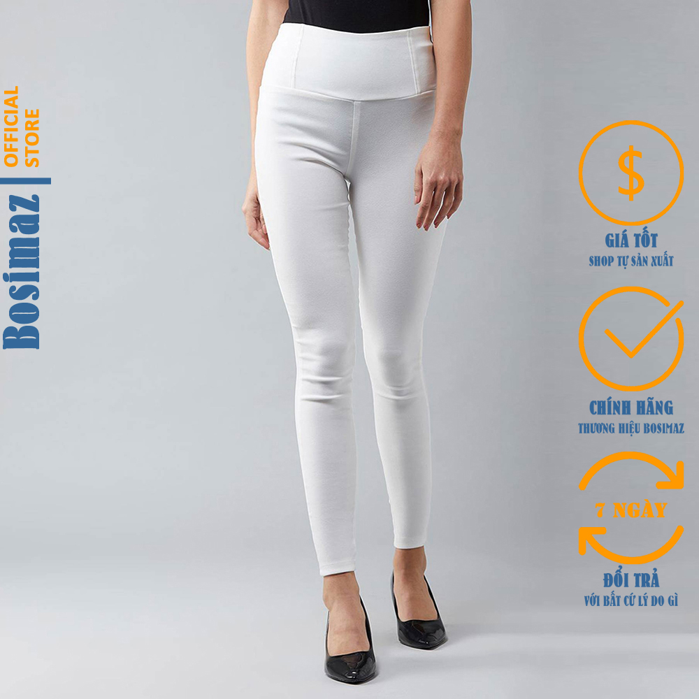 Quần Legging Nữ Bosimaz MS216 dài túi sau màu trắng cao cấp thun co giãn 4 chiều vải đẹp dày thoáng mát không xù lông.