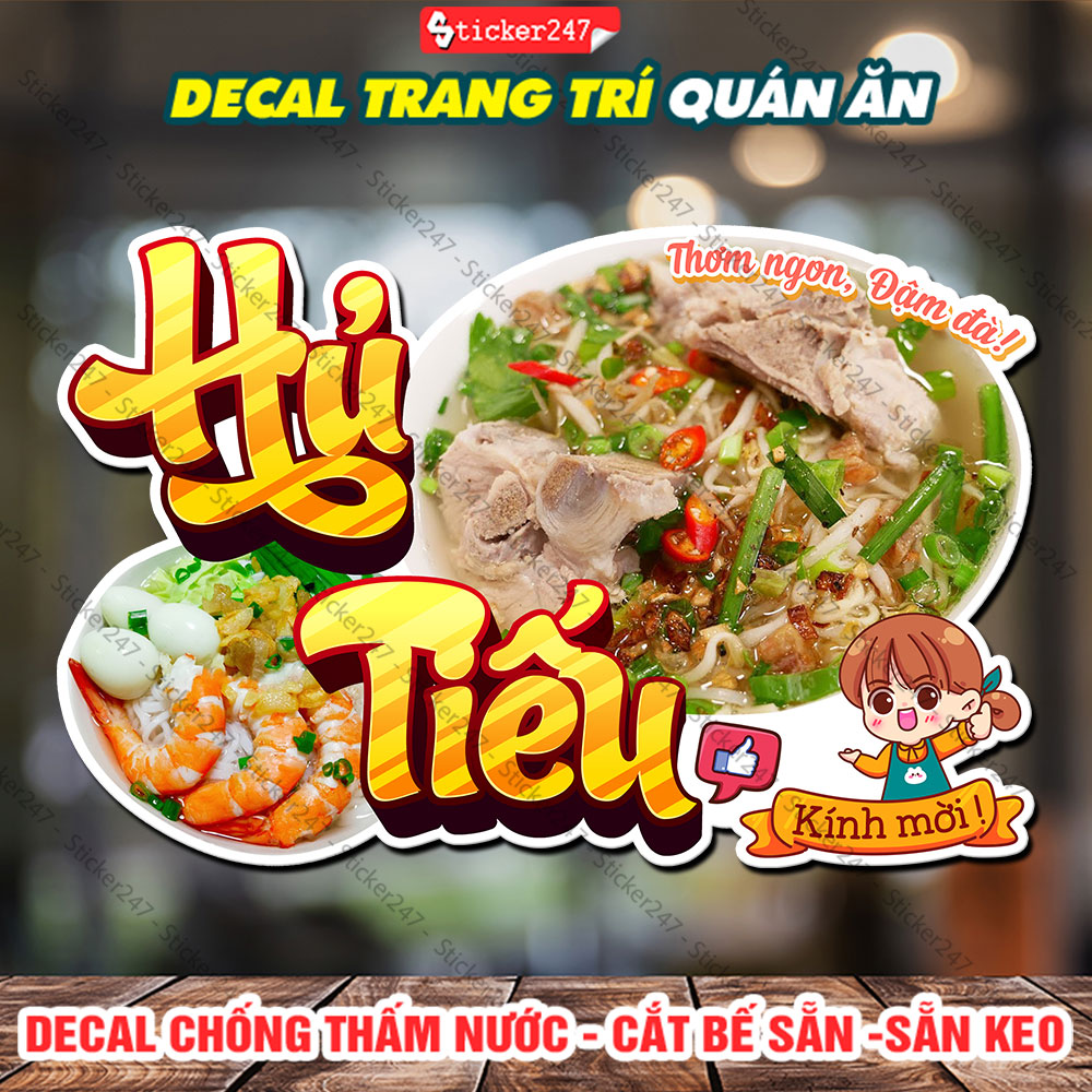 Decal hủ tiếu trang trí quán – sticker hủ tiếu , decal dán tường, tủ, kính, quầy, xe trà sữa, xe cà phê - f24-10