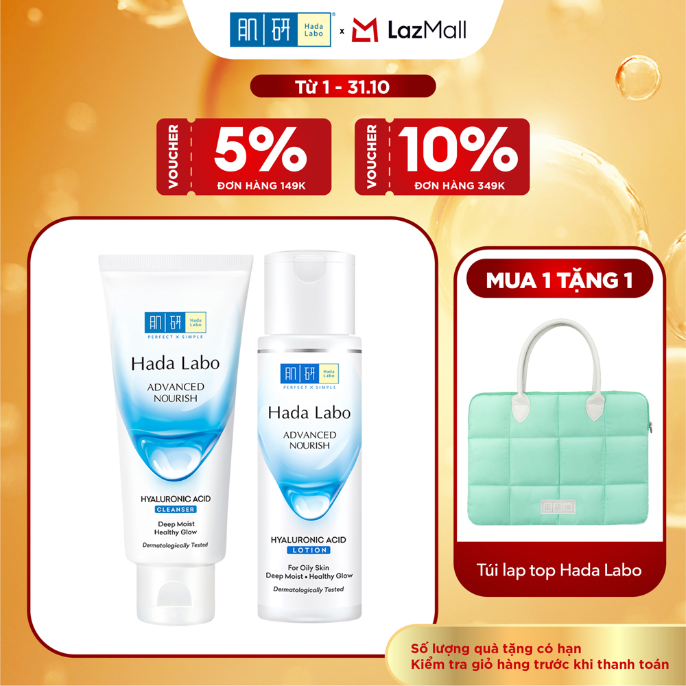[VB] Bộ đôi sữa rửa mặt - lotion dưỡng ẩm tối ưu Hada Labo Advanced Nourish Hyaluronic Acid (Sữa rửa mặt 80g + Dung dịch dưỡng ẩm cho da dầu 170mL)