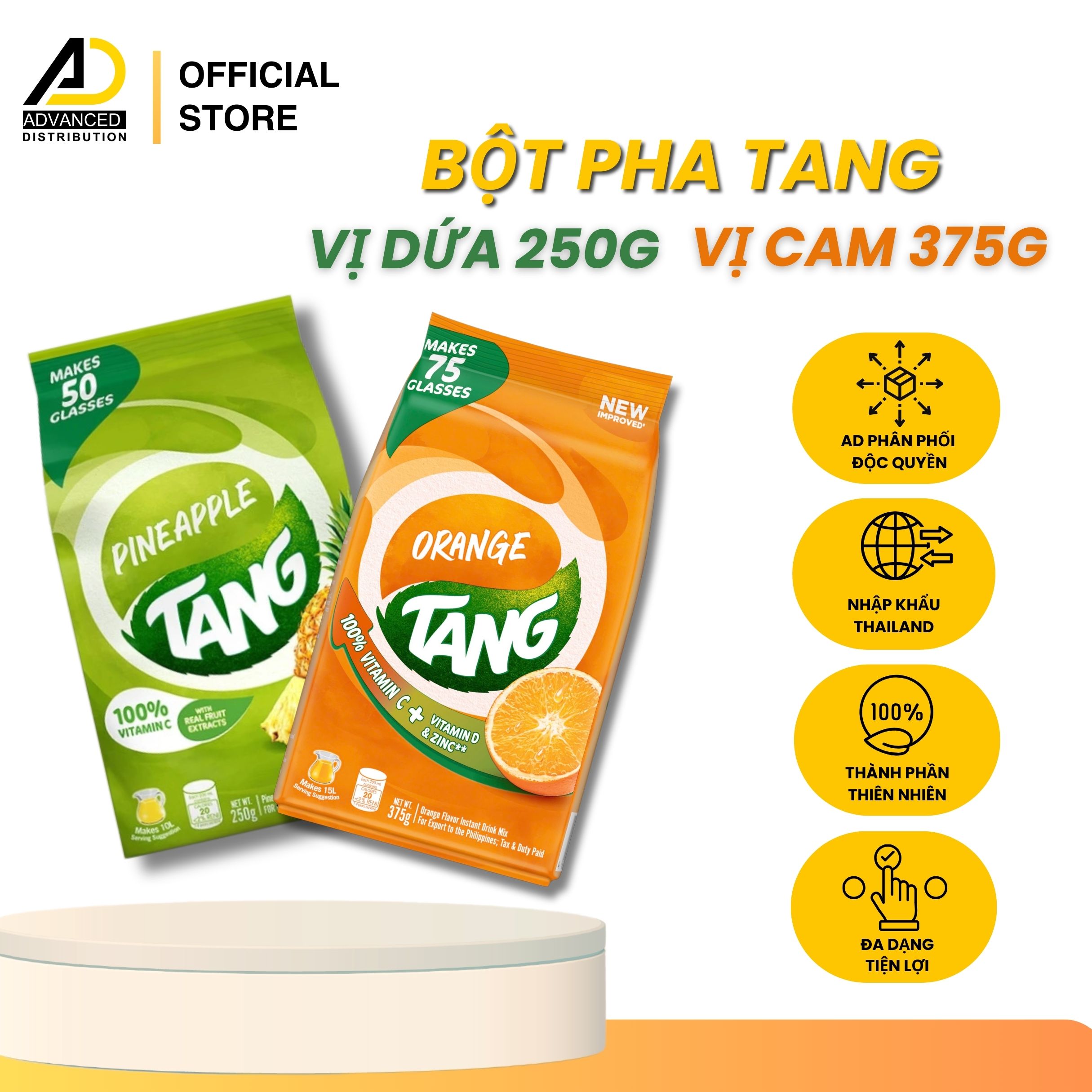 BỘT PHA TANG THÁI LAN Thơm ngon, Tiện dụng - VỊ DỨA 250G - VỊ CAM 375G
