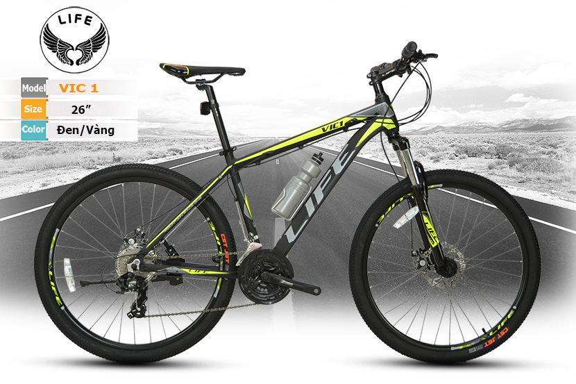 Xe Đạp Địa Hình Đài Long LIFE VIC1, khung nhôm mối hàn mịn, groupset Shimano Tourney 24 tốc độ, phuộc có khóa hành trình, phanh đĩa shimano, cỡ bánh 26