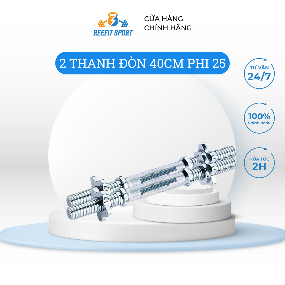 Bộ 2 cây đòn tập tạ tay ngắn 40cm Reefit độ bền cao dùng trong tập luyện thể hình