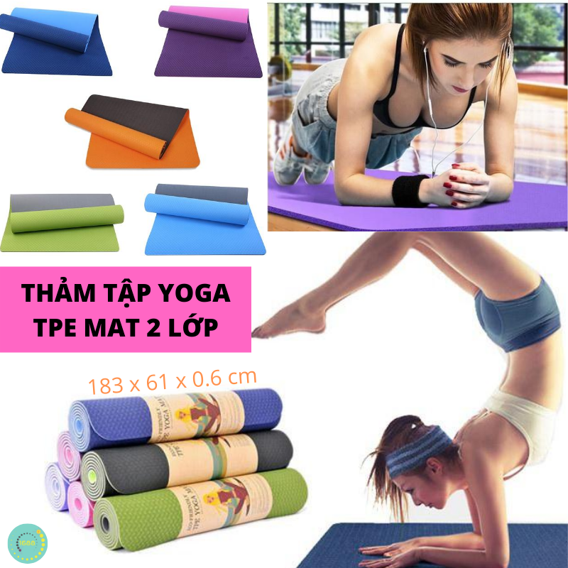 Thảm Tập Thể Dục, Thảm Tập Yoga TPE 2 Lớp 6mm Cao Cấp - Tìm Mua Thảm Tập Gym, Thảm Tập Yoga Cao Su Non TPE Tại Nhà Độ Bám Cao, Chống Trơn Trượt