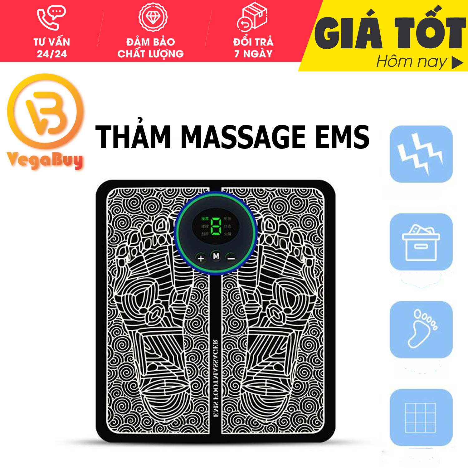 [HÀNG HOT NHÀ VEGABUY] Máy Mát Xa Chân Xung Điện EMS, Thảm Mát-Xa Chân Kích Thích Cơ Bắp, Chăm Sóc Sức Khỏe Giảm Đau - Thảm massage chân - Thảm mát xa - xung điện EMS
