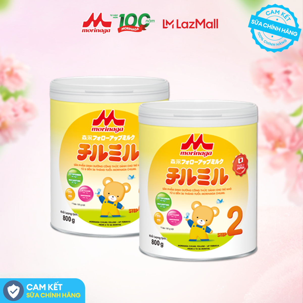 Combo 2 Lon Sữa Morinaga Chilmil số 2 Nhật Bản 800g, nhập khẩu Nhật Bản