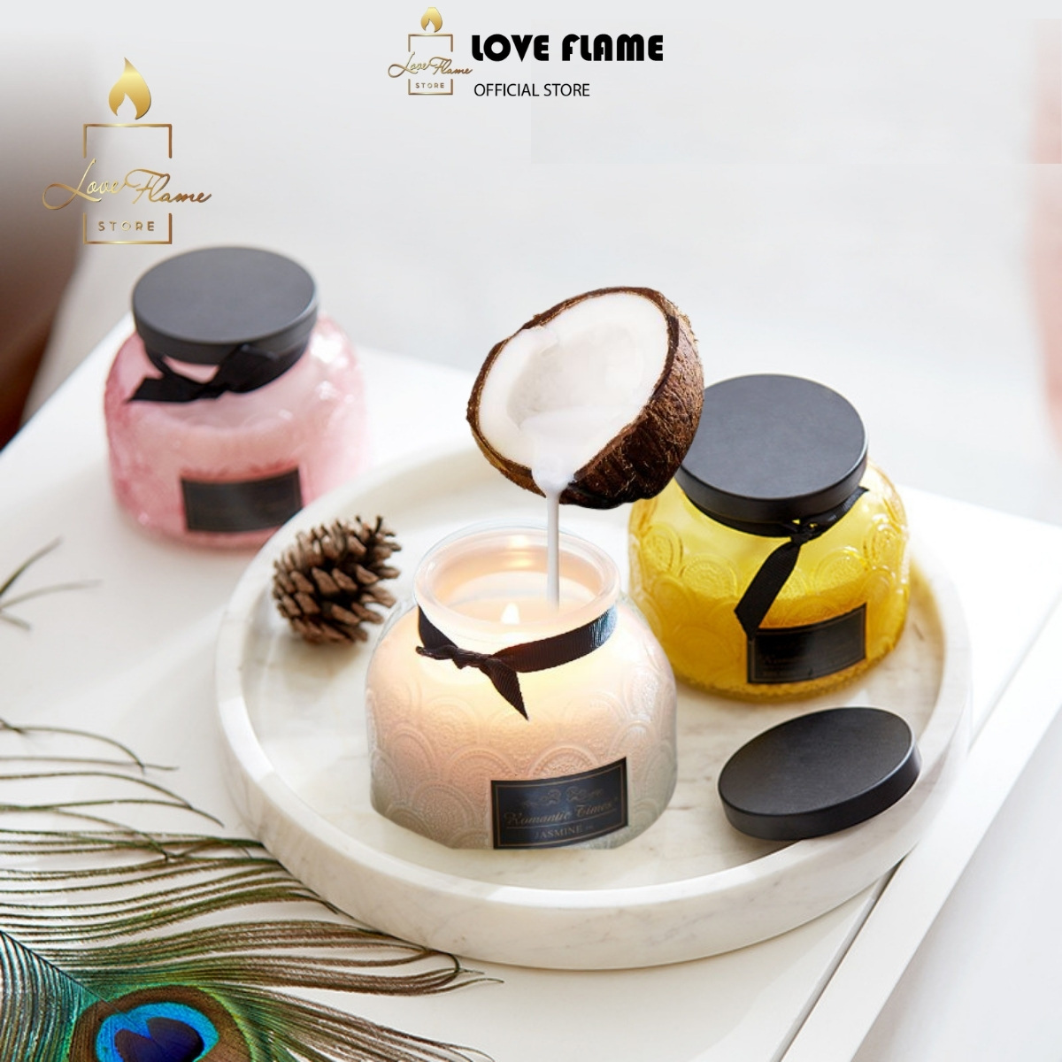 Set hộp quà nến thơm, tinh dầu love flame không khói an toàn. sáp thơm phòng nến ba tầng hương trang trí quà tặng sinh nhật, lễ tết
