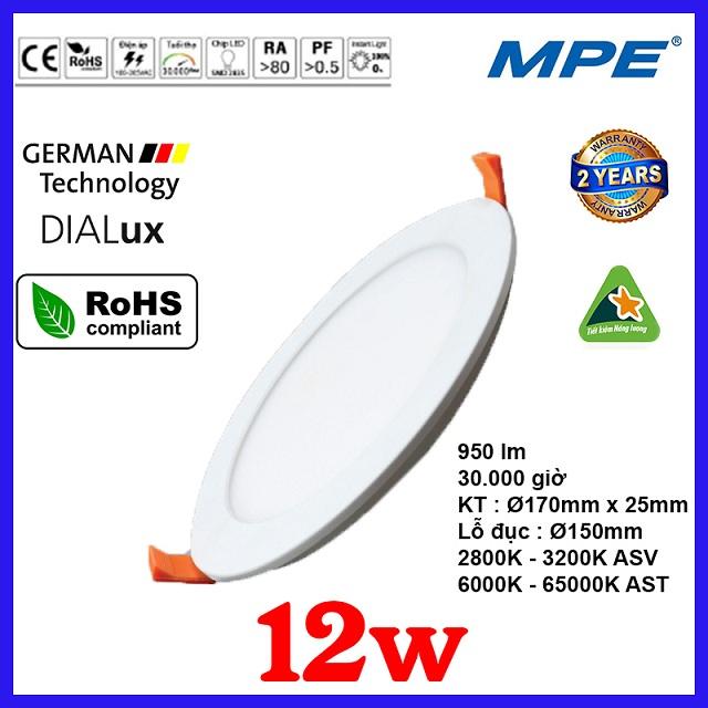 Đèn led âm trần 12w tròn mpe rpl-12 - điện việt