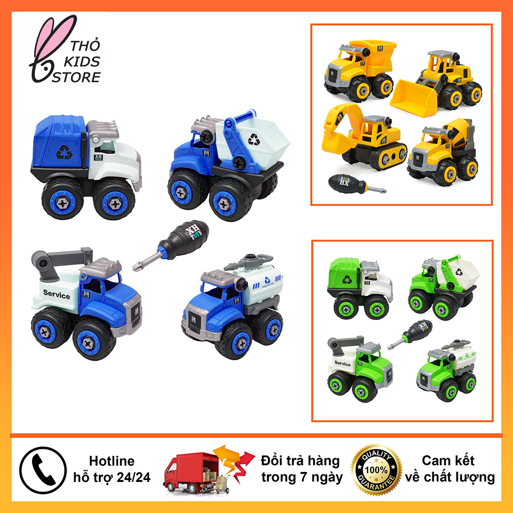 Xe đồ chơi xúc vật liệu xây dựng một bộ gồm 4 xe
