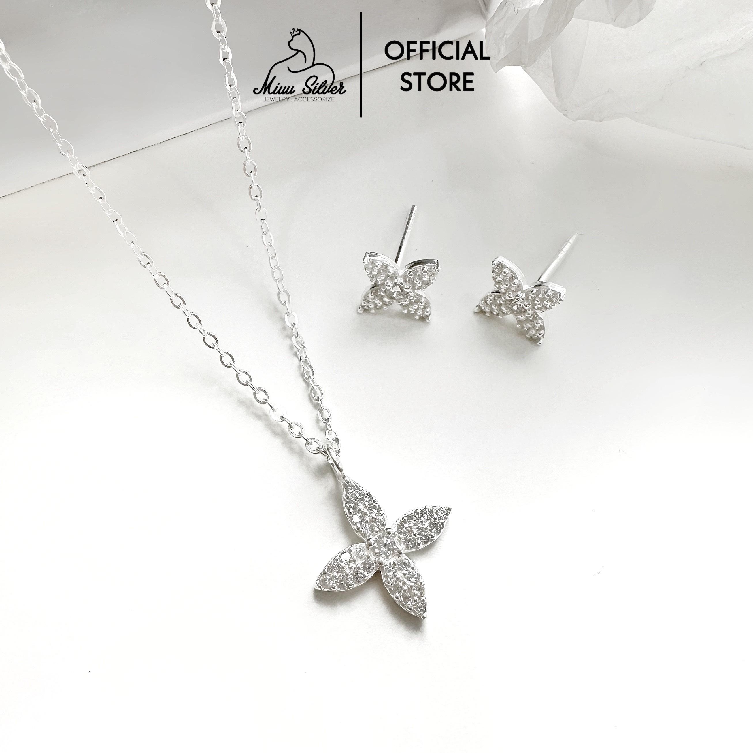Set dây chuyền bạc và bông tai bạc 925 Miuu Silver hoa Tử Đinh Hương Lilac