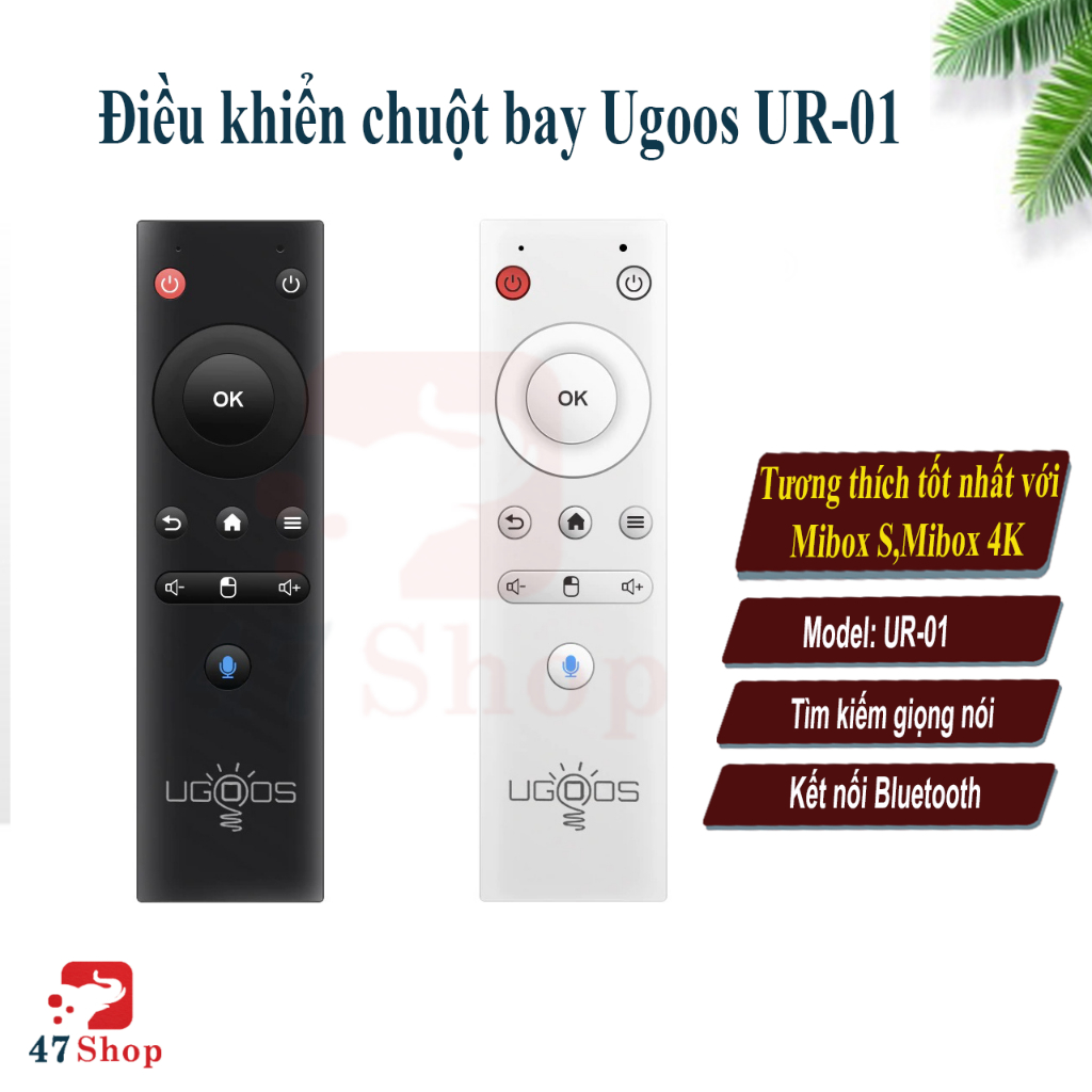 Điều khiển Ugoos UR-01 Bluetooth có chuột bay, giọng nói, tương thích với Xiaomi Mibox 4K , Mibox S, Android TV