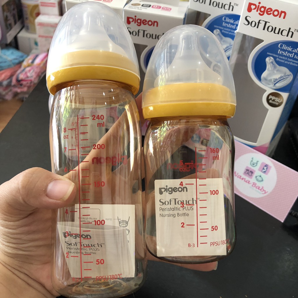 Bình sữa pigeon SofTouch cổ rộng nhập khẩu chính hãng 160ml - 240ml
