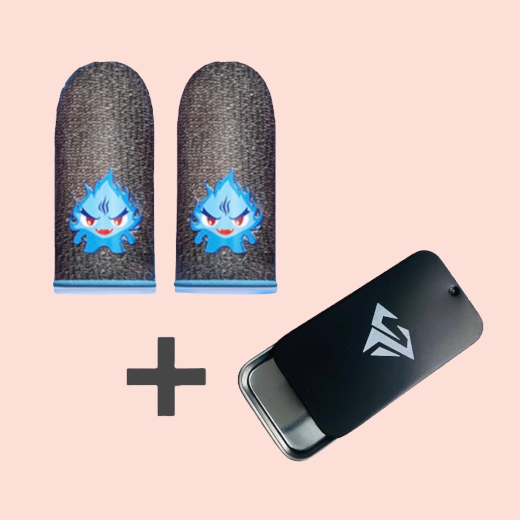 Combo Găng Tay Chơi Game Pink Fire Logo Phát Sáng, Shezi, Memo + Hộp Đựng /Pubg Mobile, Free fire, Liên quân mobile