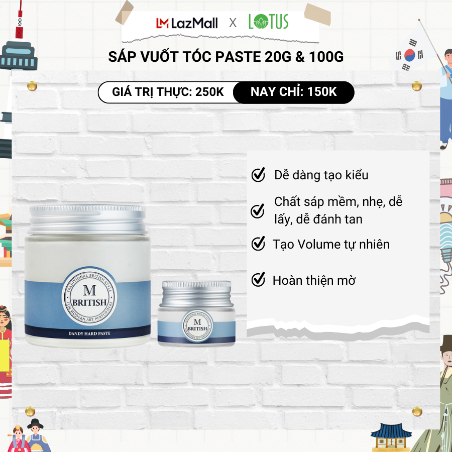 Sáp vuốt tóc cao cấp british m dandy hard paste