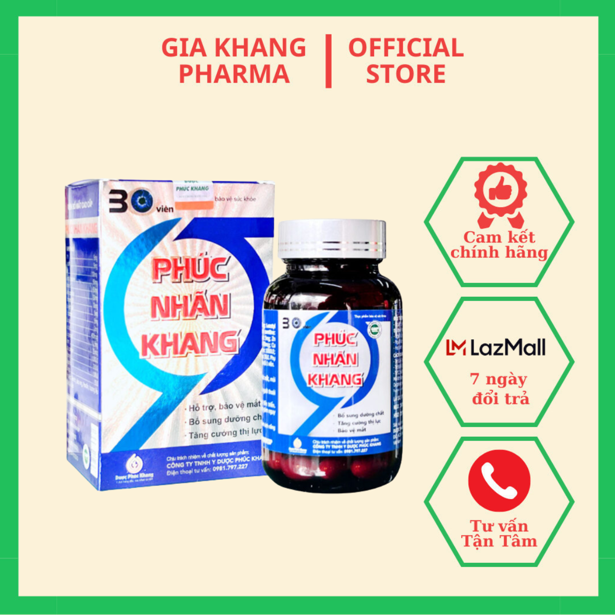 Viên Uống Phúc Nhãn Khang Hỗ Trợ Bảo Vệ Mắt Phục Hồi Tăng Cường Thị Lực Bổ Sung Dưỡng Chất Cho Mắt Hộp 30 viên