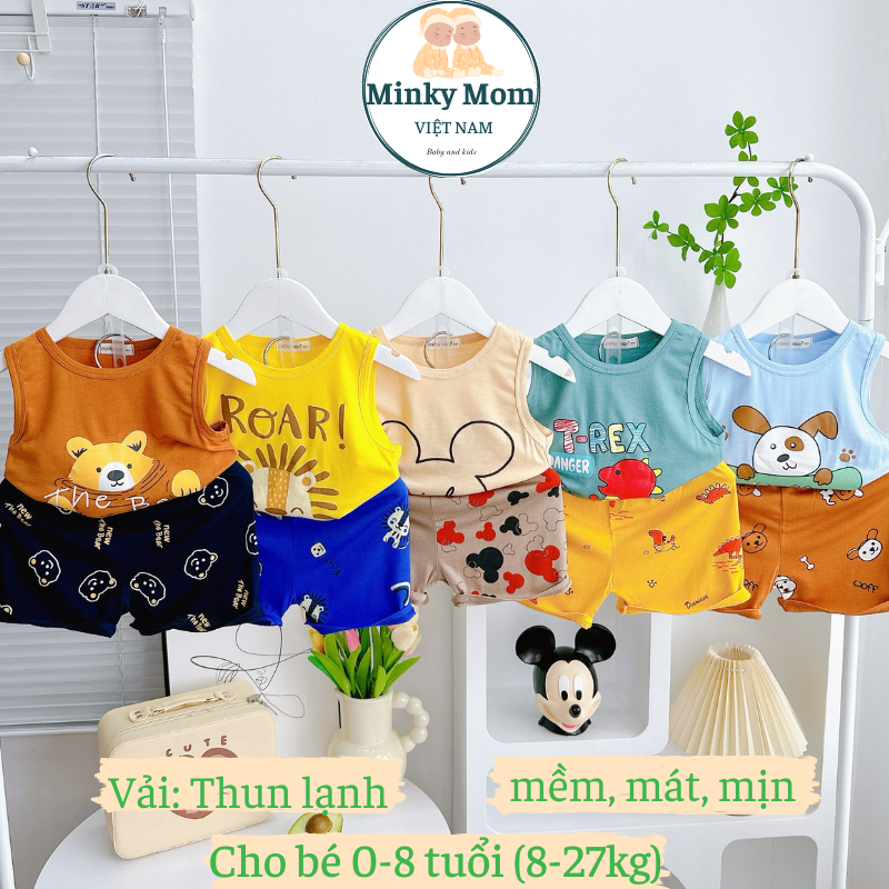 Bộ Quần Áo Ba Lỗ Trẻ Em Hiệu MINKY MOM Vải Thun Lạnh Cho Bé Trai Bé Gái 08 tuổi tương đương cao 80130cm mặc ở nhà BLIN66