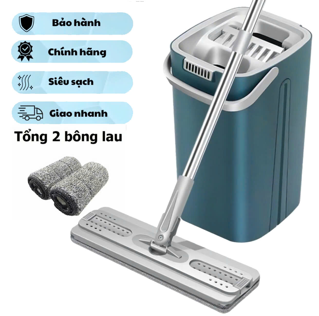 Cây lau nhà tự vắt thông minh , Chổi lau nhà 360 độ đa năng lau sàn siêu sạch , tặng kèm bông lau. Bảo hành 3 tháng