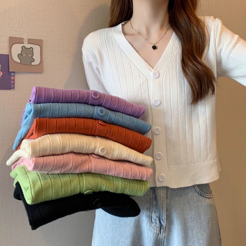Áo khoác cardigan dệt kim cổ tim xinh xắn cho nữ chất len tăm phong cách ulzzang hàn quốc nhiều màu