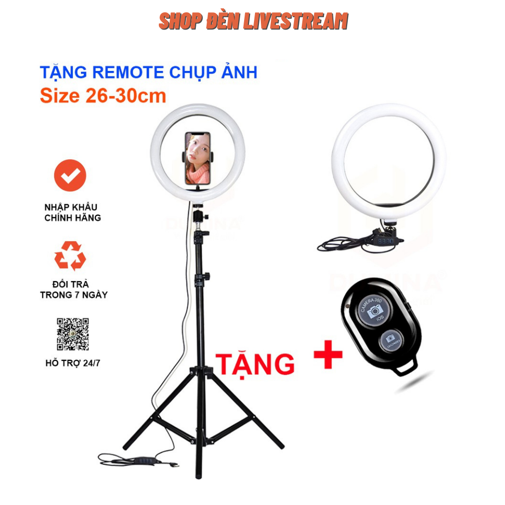 Đèn livestream 26 33cm kèm chân 2m1, cây livestream, chụp ảnh cá nhân, quay videp Tiktok - TẶNG KÈM REMOTE chụp ảnh