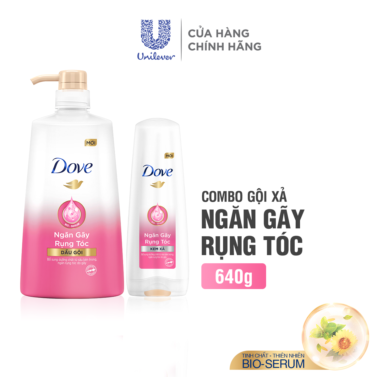 Dầu gội Dove Ngăn tóc gẫy rụng 640g tặng kem xả 140g