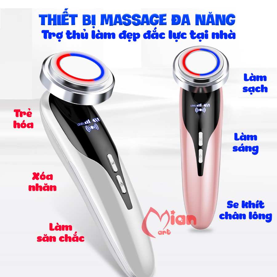 [Kèm Video Hdsd] Máy Massage Đẩy Dưỡng Chất Nâng Cơ Làm Sạch Da Măt- Thiết Bị Mặt Dụng Cụ Chăm Sóc Da Mặt Ánh Sáng Xanh Đỏ - Máy Chăm Sóc Da Toàn Diện - Với 5 Chế Độ Chăm Sóc Da Toàn Diện - MIAN MART
