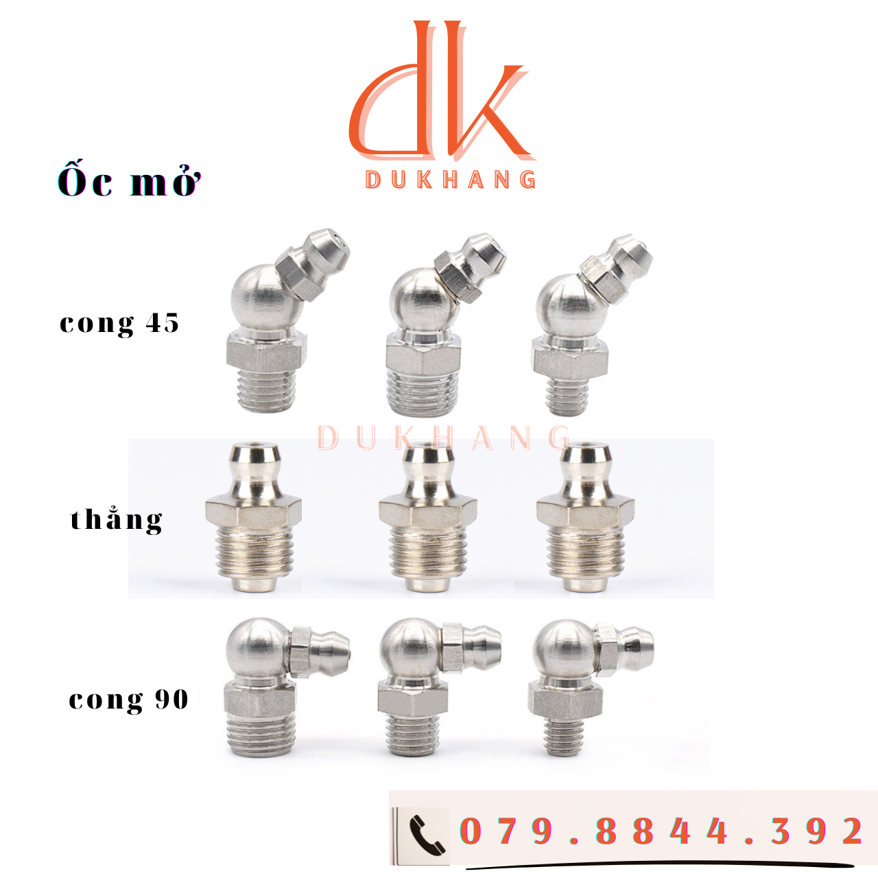 Vú bơm mỡ - ốc mỡ thẳng, cong 45, cong 90 độ