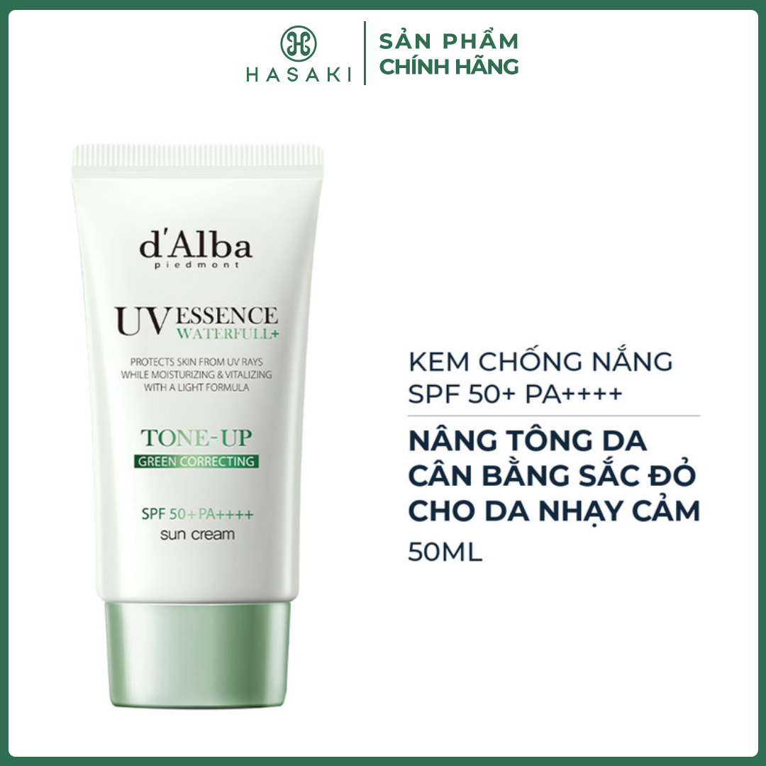Kem Chống Nắng d'Alba Nâng Tông Cân Bằng Sắc Da Đỏ 50ml Waterfull Tone-Up Green Correcting Sun Cream SPF50+ PA++++ Hasaki Sản Phẩm Chính Hãng