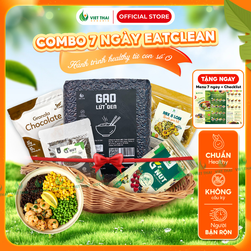 [TẶNG KÈM MENU] Combo 7 NGÀY EATCLEAN SIÊU RẺ Cho Người Bận Rộn Ăn Healthy Gạo Lứt Đen Yến Mạch Hạt Chia Ngũ Cốc Việt Thái Organic